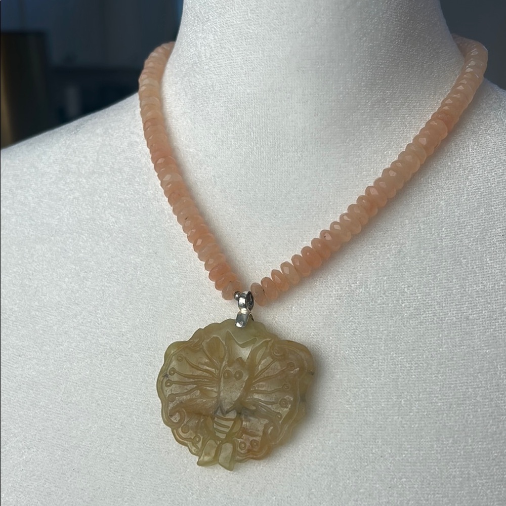Peach Quartz Necklace with Bee Pendant